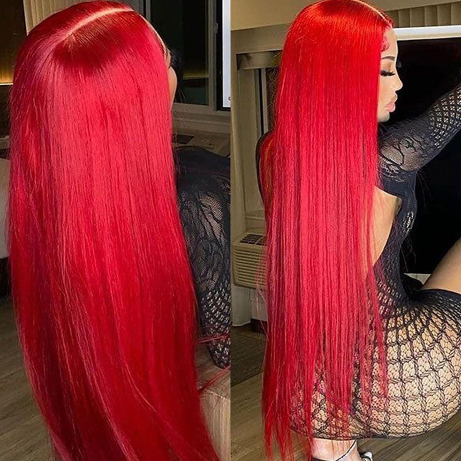 Missyvan Missyvan Lace Front Wig Long Straight Red Hair Synthetic Wig Glueless Heat Resistant Fiber Hair Natural Hairline Soft Hair Wigs for Women 32 Inch