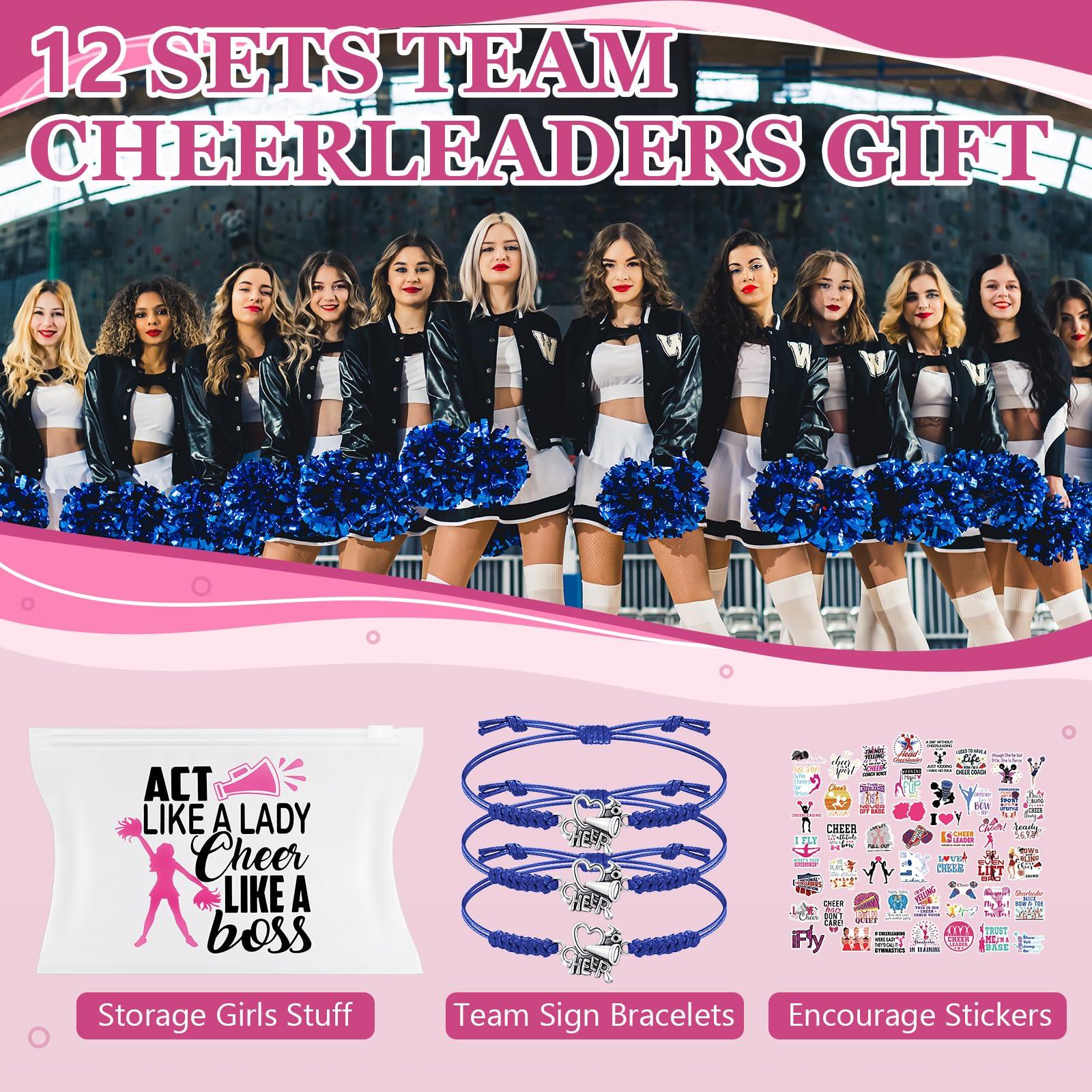 Giesiery 74 Pack Cheerleader Gifts Tenins Gift Set - 12 Cheer Makeup Bag 12 Adjustable Cheer Bracelets 50 Cheerleading Stickers for Cheer Team Party Favors Girls Cheerleader Christmas Gifts