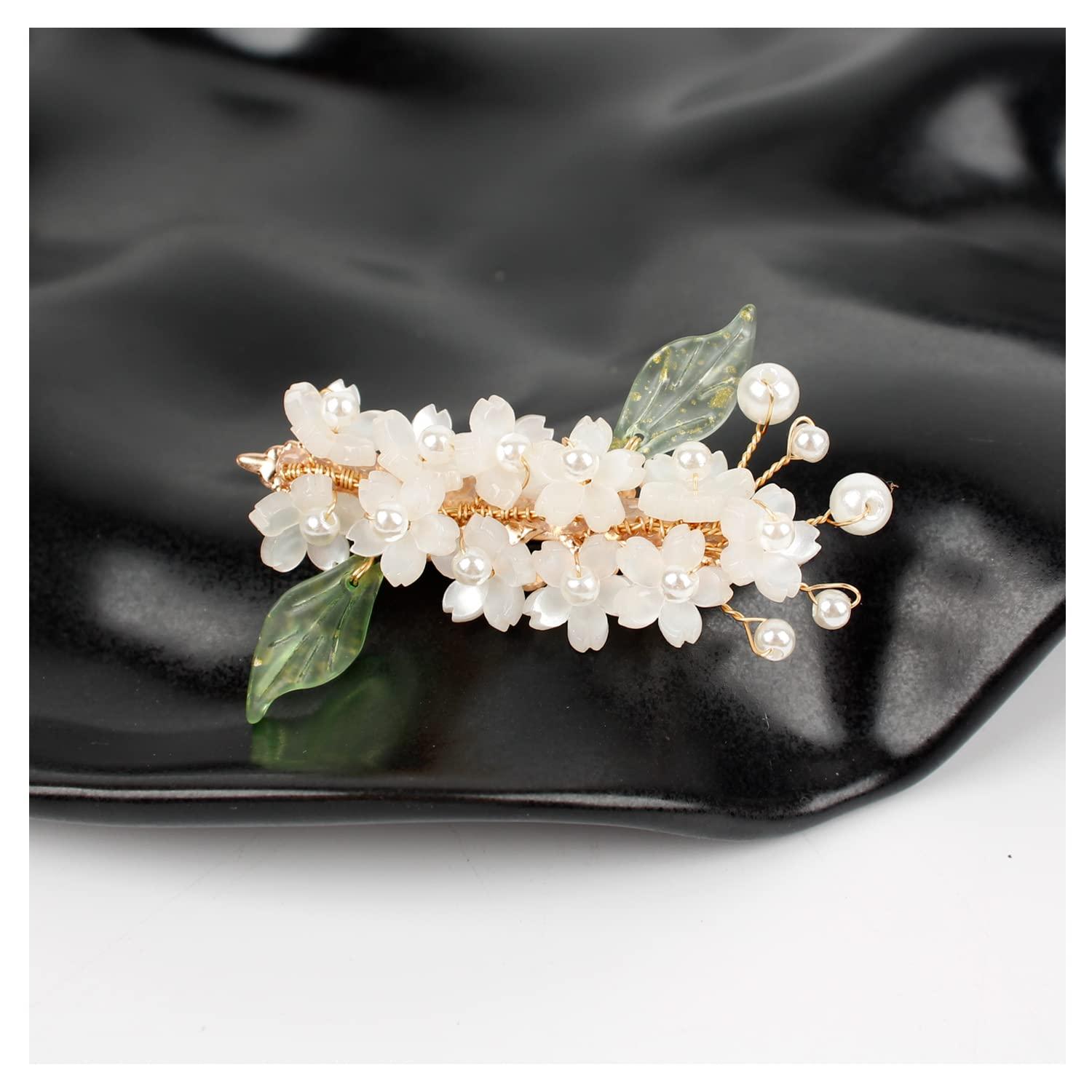 WANLIAN White Flower Hair Barrettes for Women Small Decorative Hair Clips with an Appearance of Blooming Flowers Elegant Hair Clips with Pearls for Prom and Wedding