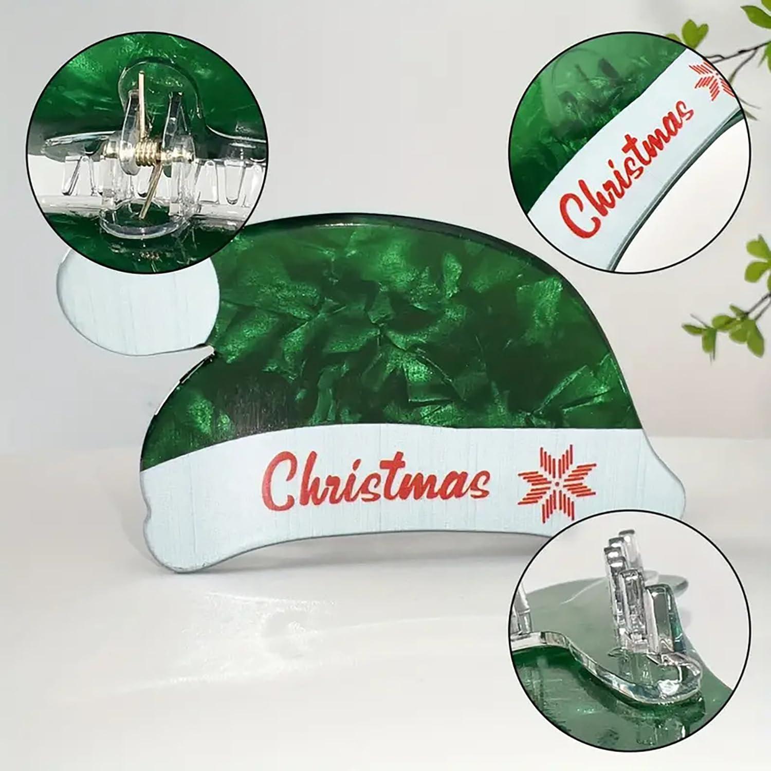 LYLYNB 2Pcs Christmas Hair Claw Clips Red Green Santa Hat Hair Clips Medium Size Nonslip Shark Jaw Clips Christmas Acrylic Hair Clip Cute Hair Accessories for Women Xmas Party Hair Supplies