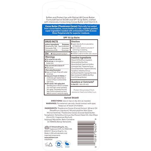 Palmer's Palmer\'s Cocoa Butter Formula Duo Pack, Moisturizing Swivel Stick and Lip Balm with Vitamin E, All Day Moisturization, For use on Lips, Dry Patches, Marks & Scars (Pack of 2)