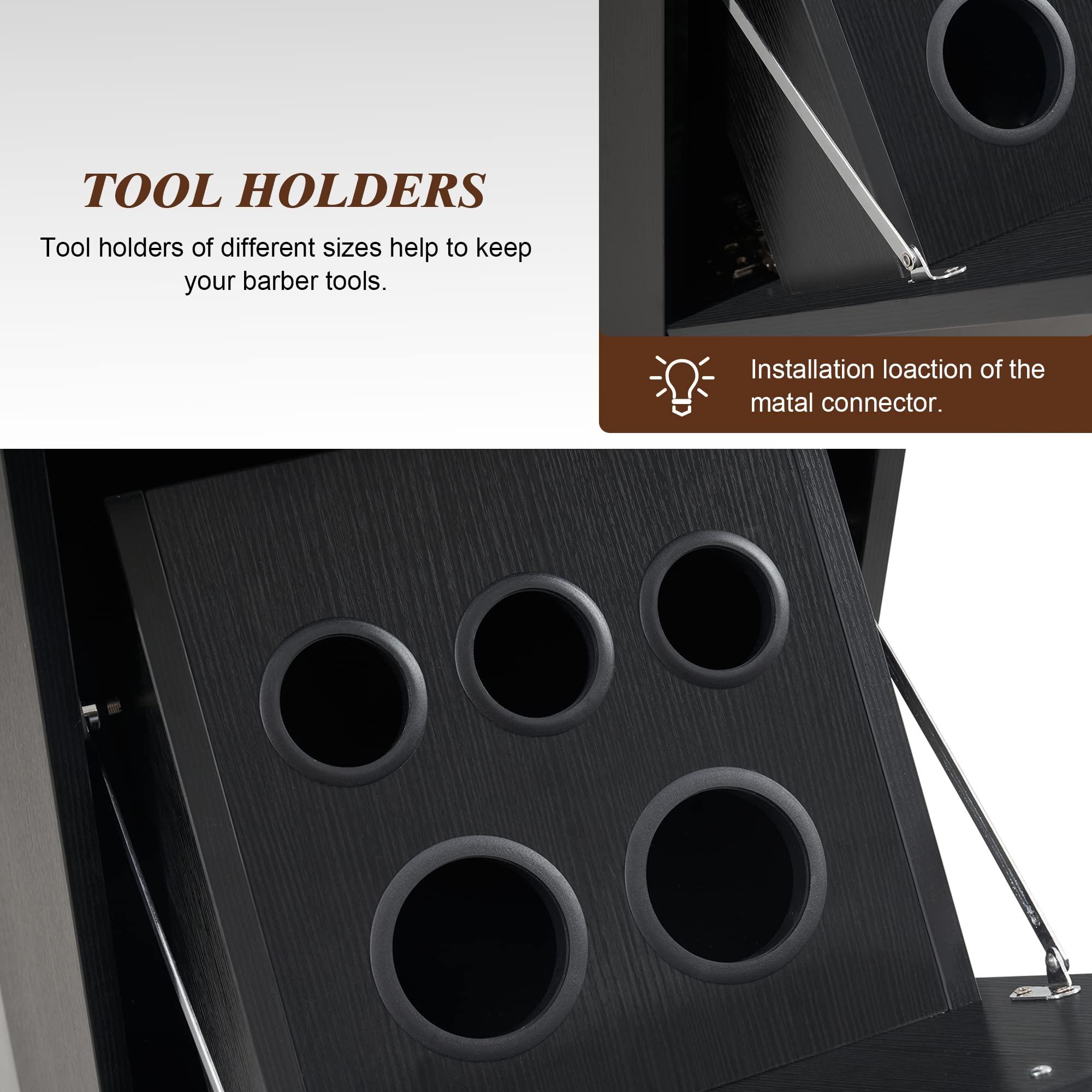 BarberPub BarberPub Wall Mount Mirror Station with Storage Drawers and Shelf Salon Station Hair Styling Barber Station Beauty Equipment 3034 (Black)