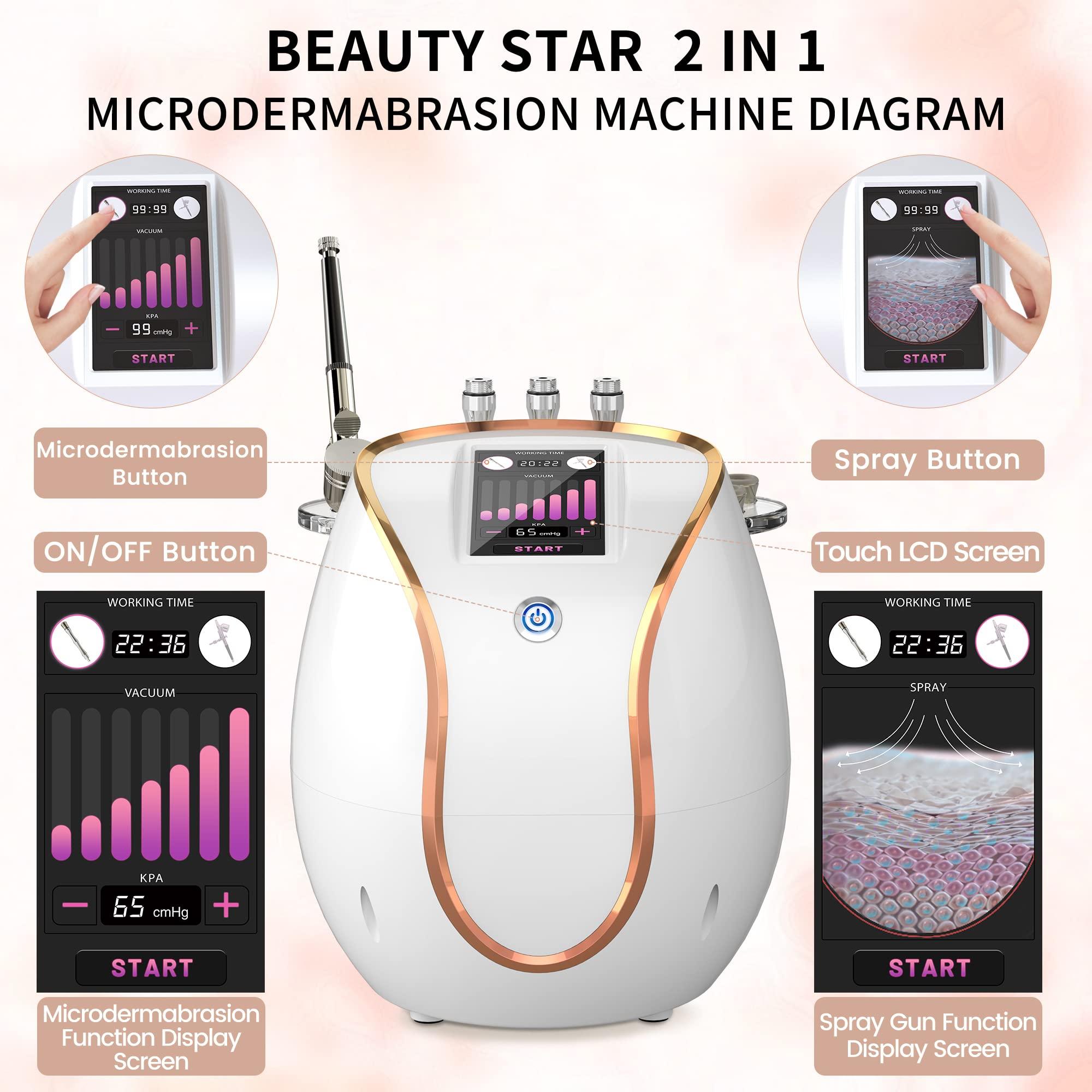 Beauty Star 2 IN 1 Diamond Microdermabrasion Machine, BEAUTY STAR Professional Micro Dermabrasion Machines at Home , Esthetician Supplies Beauty Device for Face Peeling & Cleansing, Suction Power: 0-65cmHg