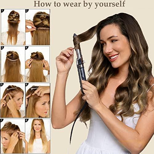 OiMiGO Human Hair Extensions Clip in, 5pcs 70g Chocolate Brown to Strawberry Blonde, OiMiGO Ombre Clip ins Hair Extensions Real Human Hair Straight Natural Hair Extensions with 12 Clips (#4T4P27,22Inch)