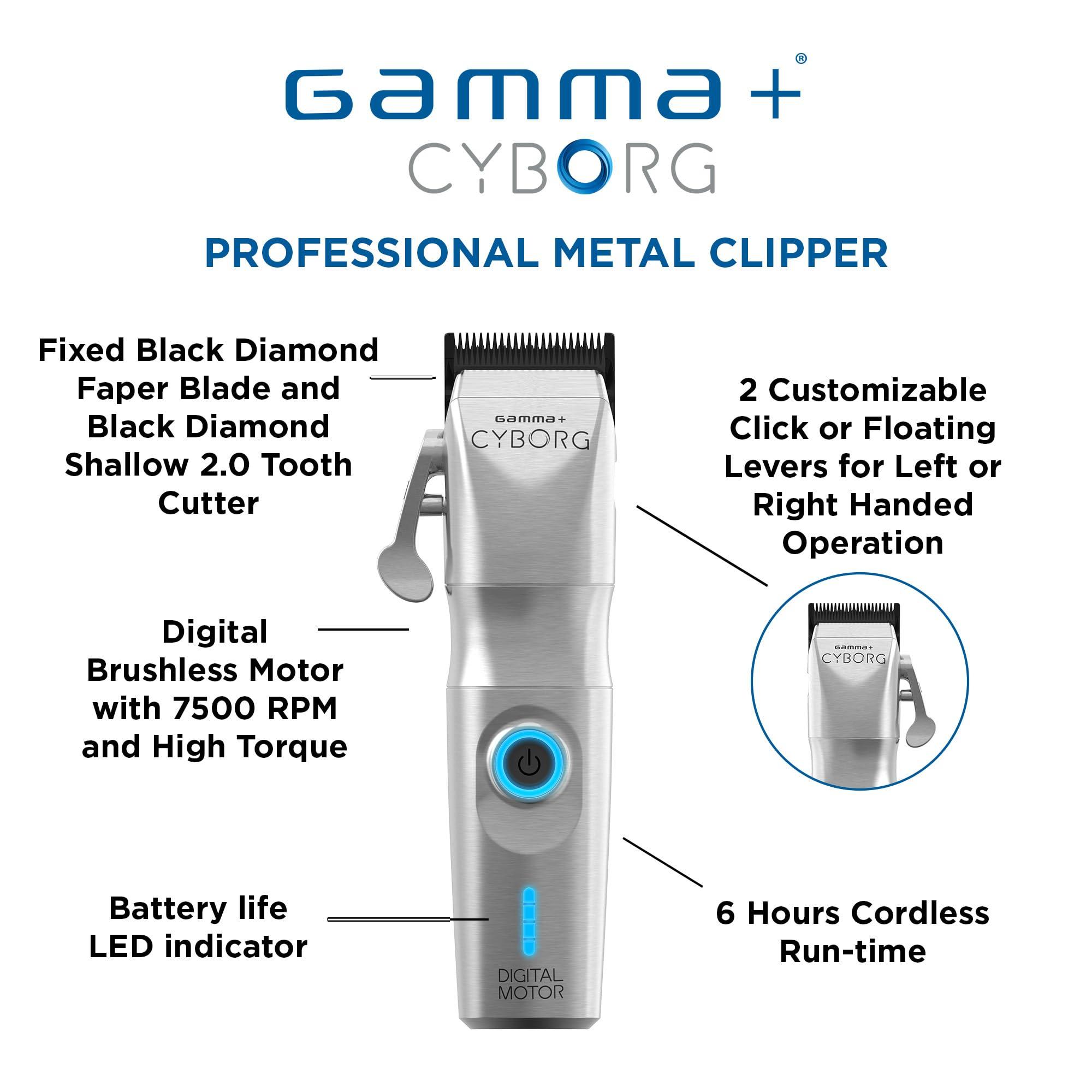 GAMMA+ GAMMA+ Cyborg Professional Metal Hair Clipper and Trimmer Bundle Deal with Digital Brushless Motor