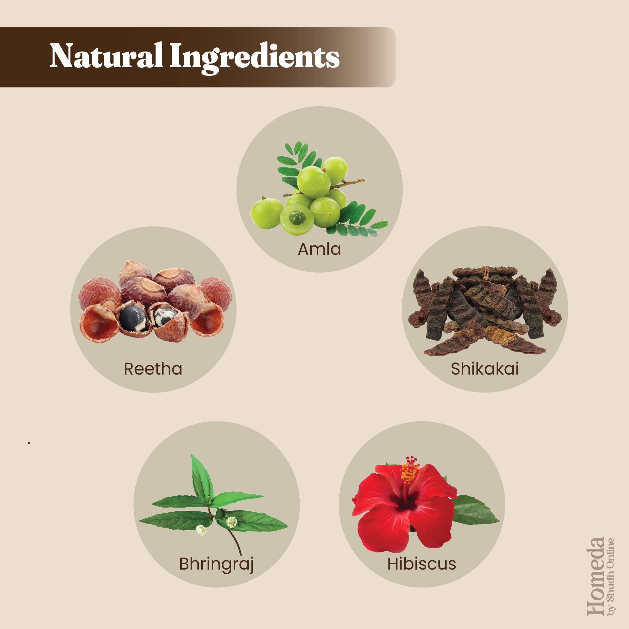 Shudh Online Herbal Hair Mask Powder Combo, Indian Ayurvedic Herbal Powder for Hair Growth (8.8oz, 250g), Organic Bhringraj, Hibiscus, Shikakai, Reetha, Amla Shampoo (1.76oz each)