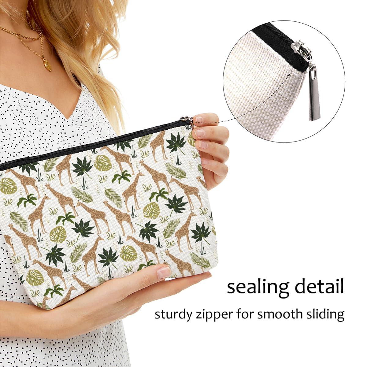 Blue Leaves Cute Giraffe Makeup Bag Giraffe Gifts Giraffe Lovers Gifts Rainforest Travel Accessories Bag Mothers Day Christmas Birthday Gift Ideas for Women Animal Lovers Friends Mother Sister Appreciate Gifts