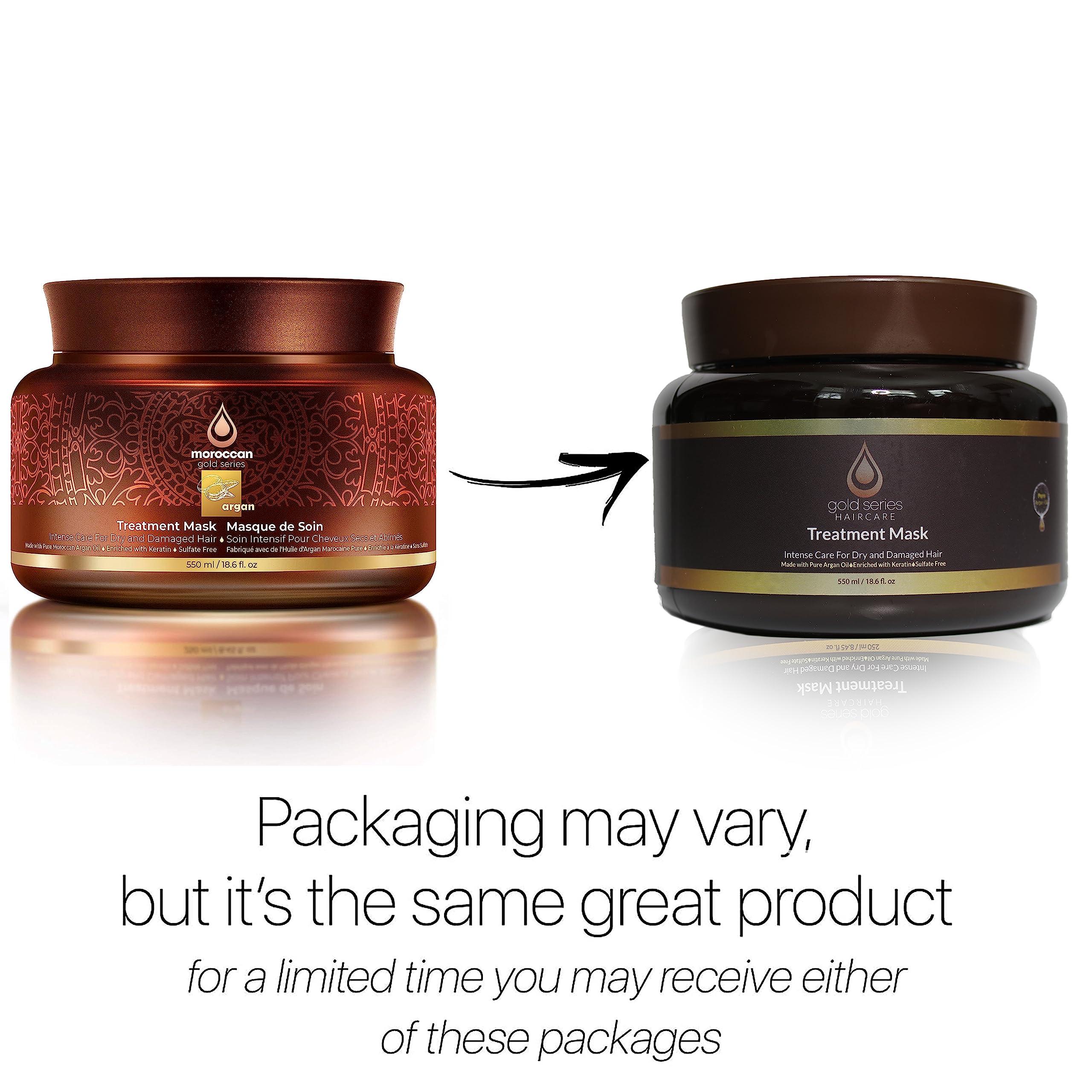 Moroccan Gold Series Gold Series Treatment Mask  Deep Hydrating Argan Oil Hair Mask for Dry Damaged, Color Treated and Curly Hair Enriched with Keratin  Sulfate Free Natural Hair Repair Treatment, 18.6oz