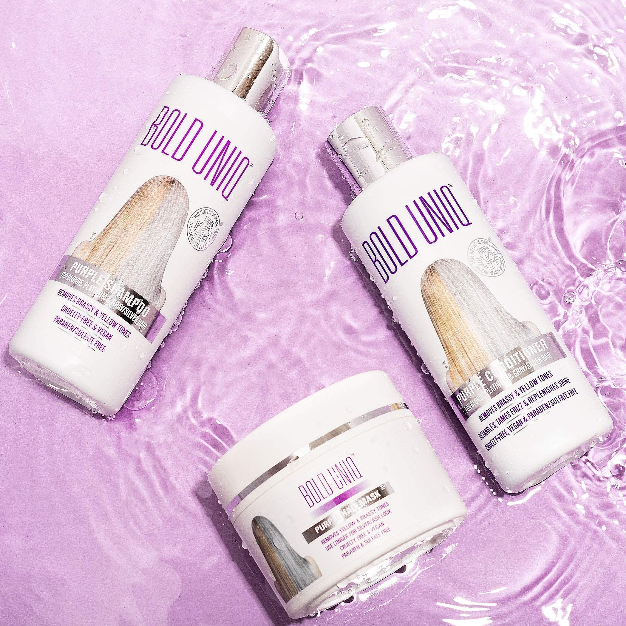 BOLD UNIQ Bold Uniq Purple Shampoo, Conditioner & Mask Bundle. Eliminates Brassy Yellow tones. Lightens Blonde, Platinum, Ash, Silver & Grays. Paraben & Sulfate Free. Vegan & Cruelty Free.