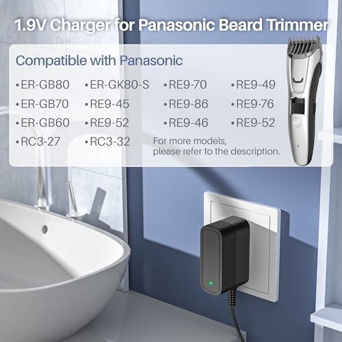 XHUCHINMAL 1.9V Charger for Panasonic Beard Hair Trimmer ER-GB80 ER-GB70 ER-GB60 ER-GK80-S Power Cord for Panasonic Trimmer RE9-45 RE9-52 RE9-70 RE9-86 RE9-46 RE9-49 RE9-76 RE9-52 RC3-27 RC3-32 1.4A AC Adapter