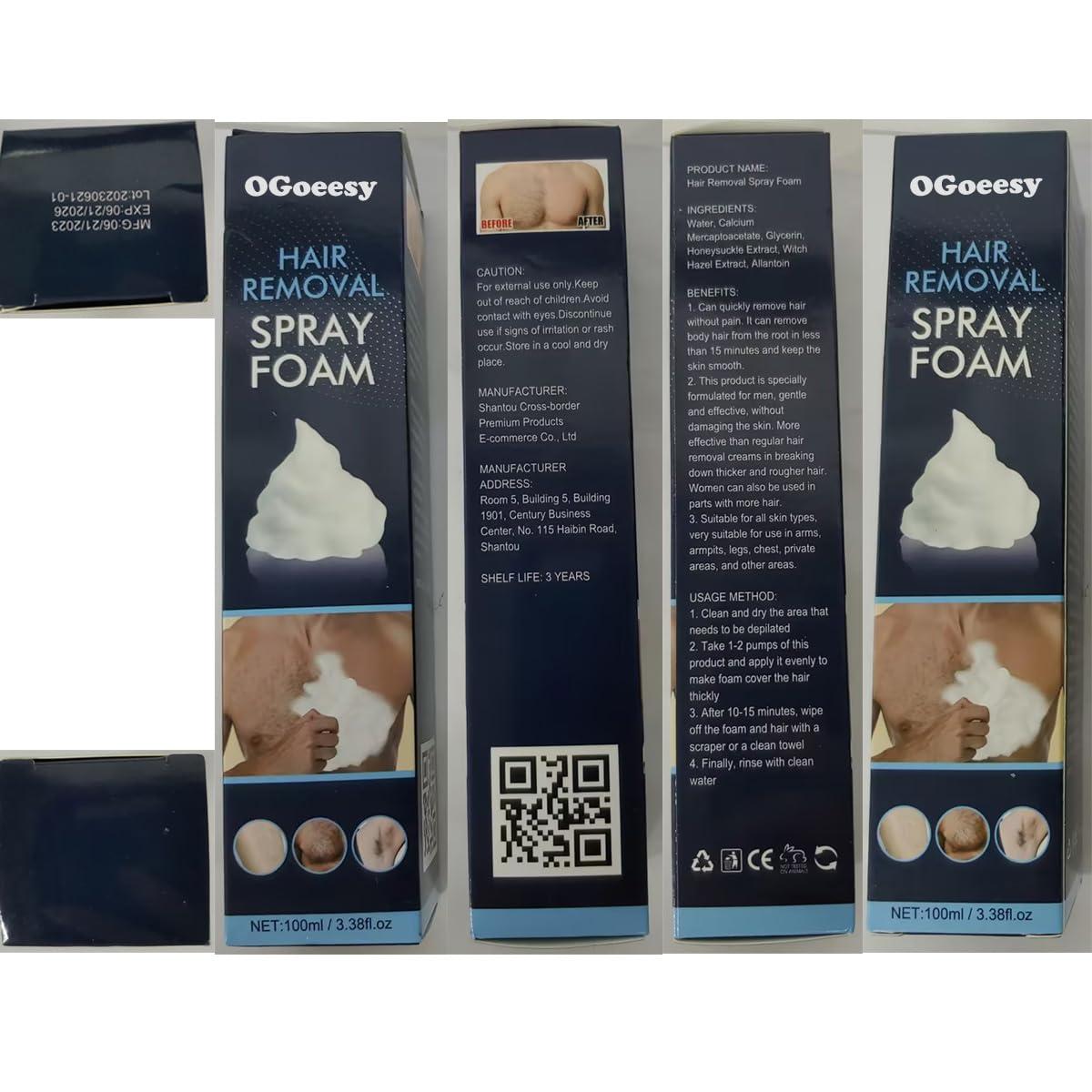 OGoeesy Hair Removal Spray Foam for Men Hair Removal Cream - Effective & Painless Hair Removal Cream for Men\'s Underarm Chest Back Legs - Depilatory Cream Suitable For All Skin Types