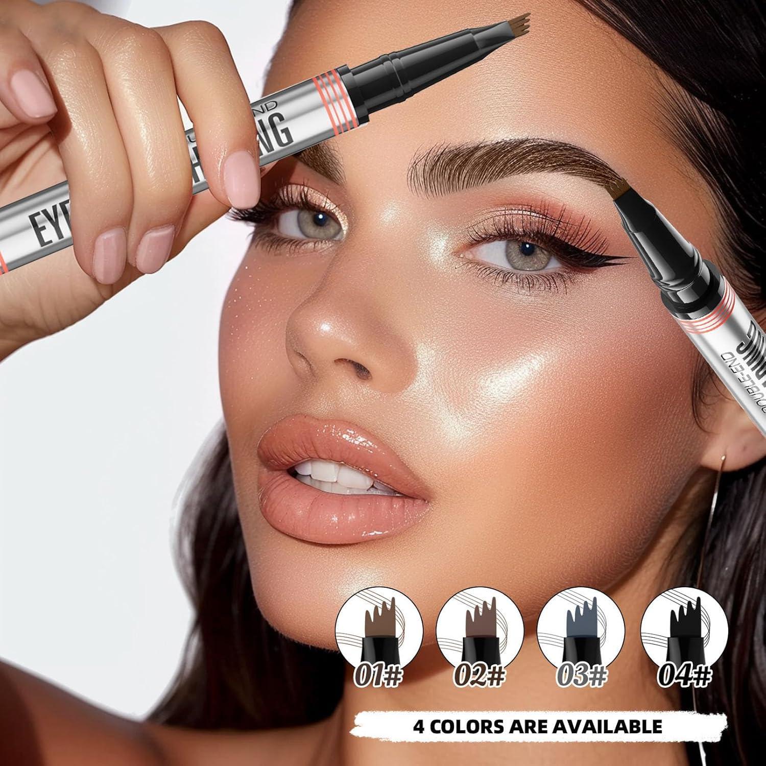 ROWPOZ 2024 New 2-in-1 Eyebrow Pencil with Gel, Dual-Ended 3D Microblading Magic Eyebrow Pen with 4 Tip & Eyebrow Brush, Waterproof Eyebrow Pencil Makeup Long-Lasting Eyebrow Pen for Women (Black)