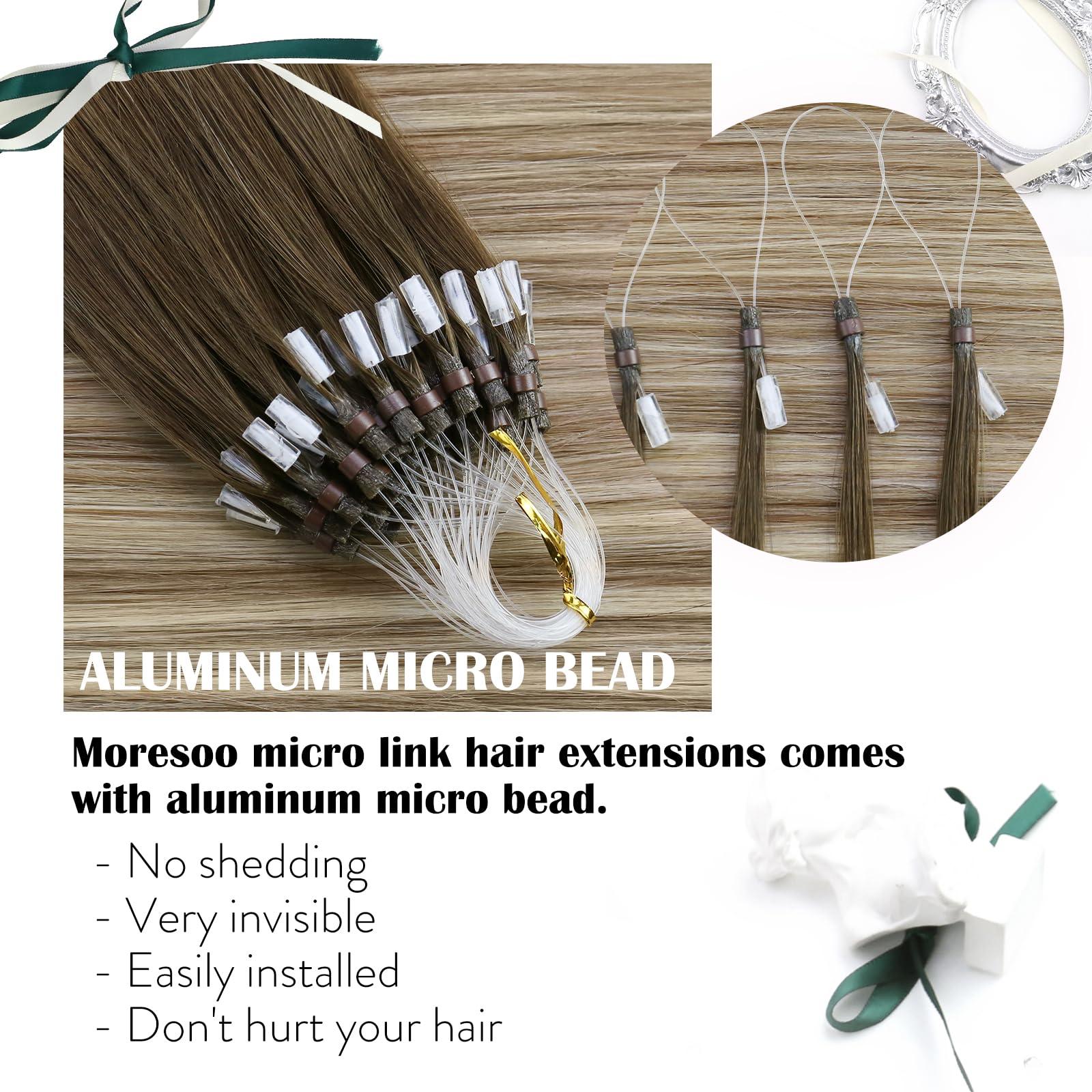 Moresoo Moresoo Micro Link Hair Extensions Ombre Dark Brown to Blonde Micro Loop Human Hair Extensions Balayage Brown Straight Microlink Hair Extensions Human Hair 14 Inch 50G/50S