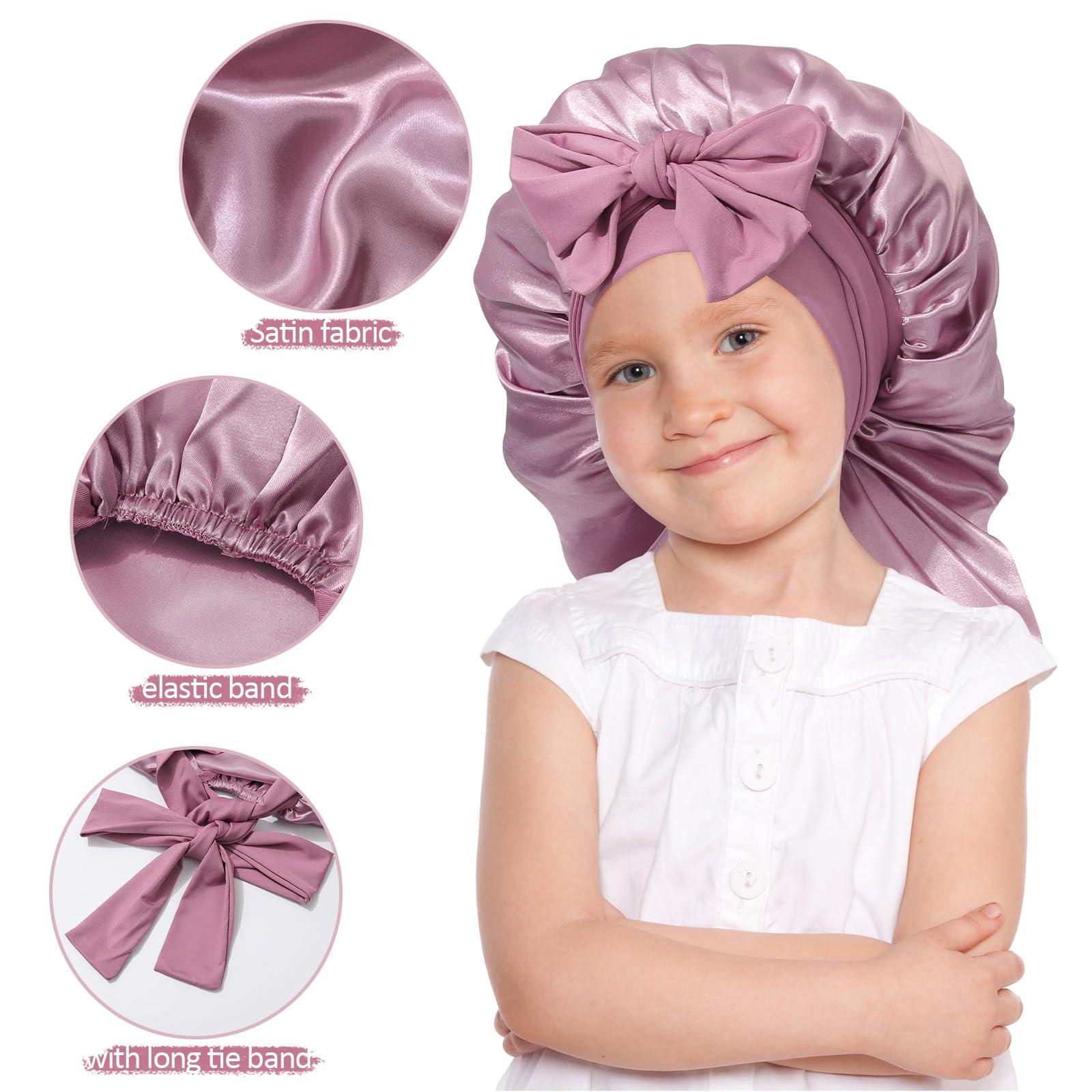 AWAYTR AWAYTR Long Toddler Silk Bonnet for Sleeping Elastic Satin Bonnets for Curly Hair Braid Bonnet Night Cap for Aged 3-12 Kids (Green)