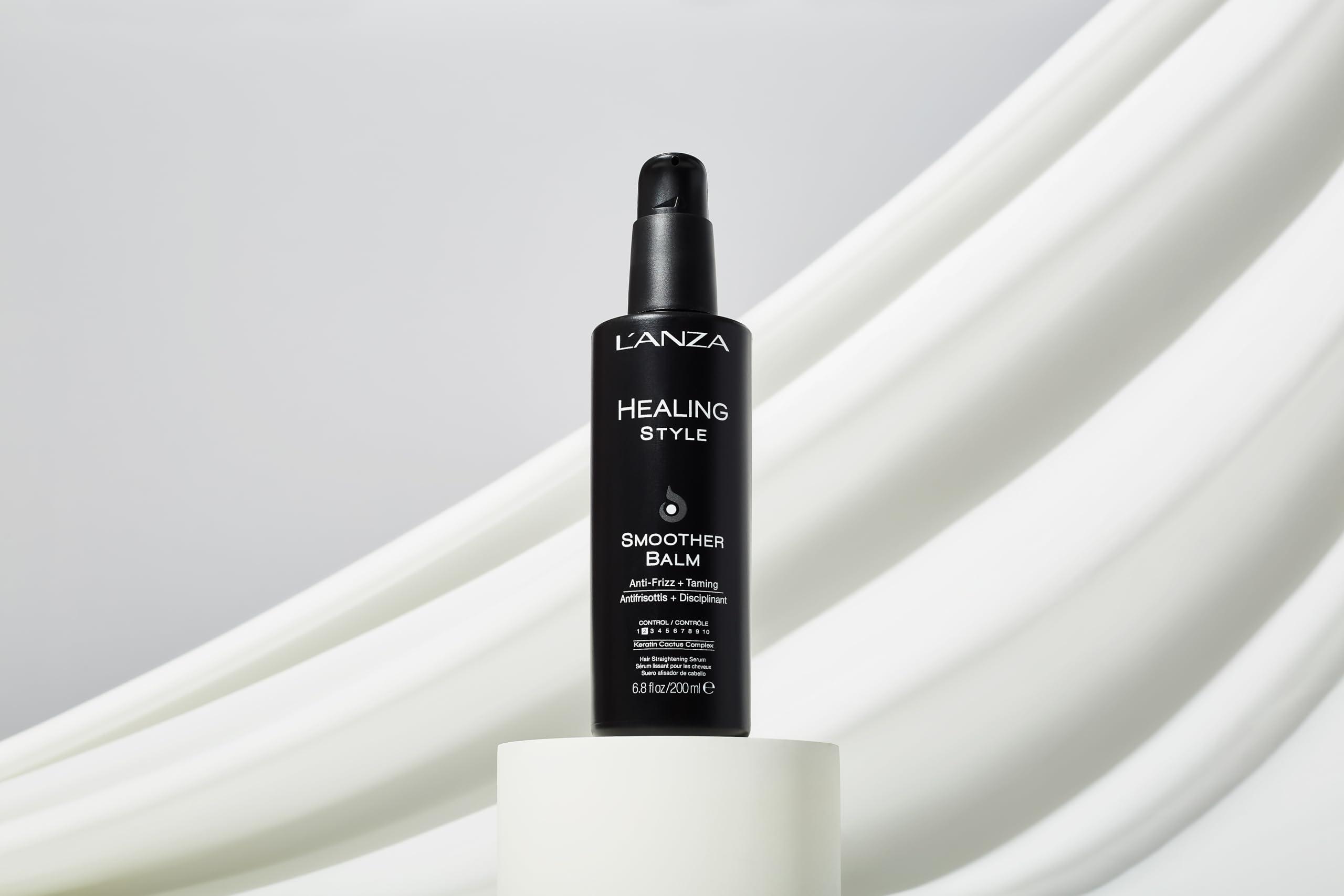 LANZA L\'ANZA Healing Style Smoother Balm, New & Improved Keratin Hair Treatment & Hair Straightener Serum, Heat Protection & Anti Frizz Hair Product, Luxury Hair Care for Curly Frizzy Hair (6.8 Fl Oz)