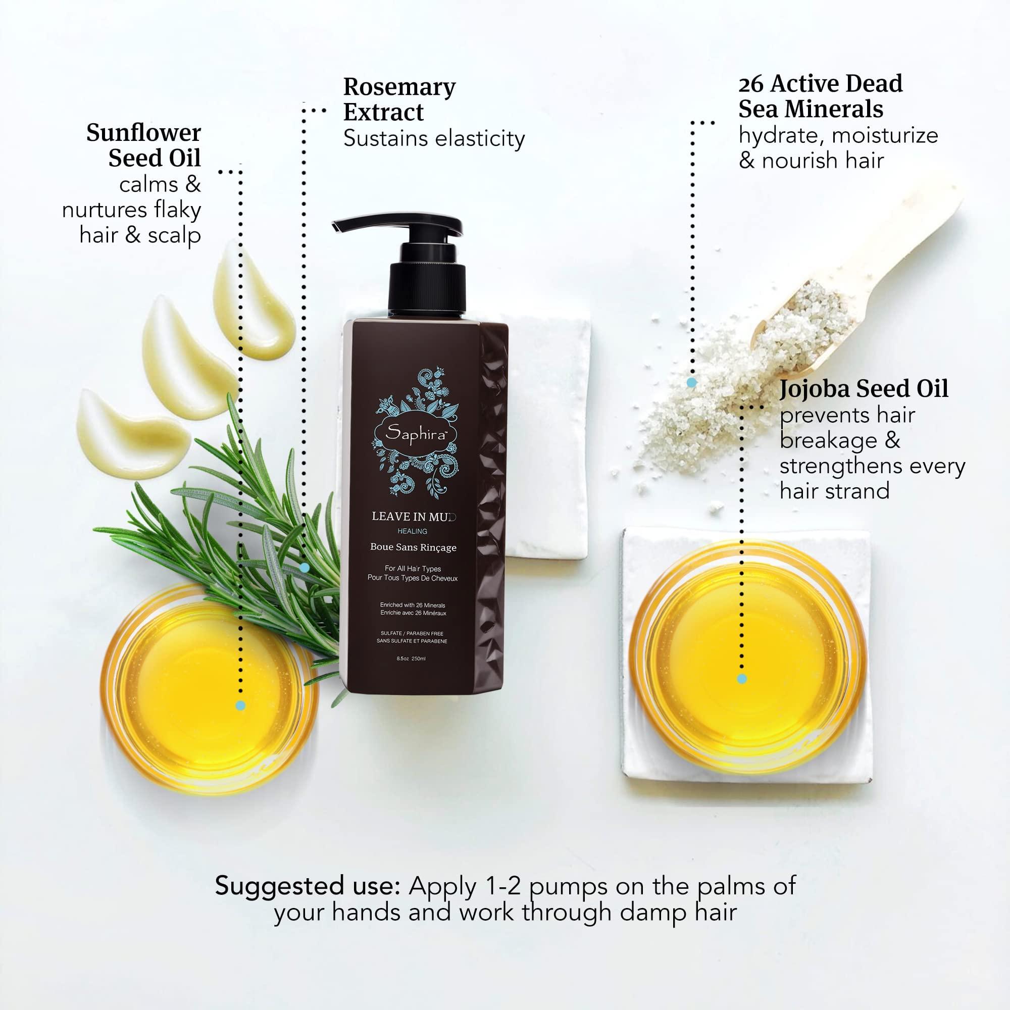 Saphira Saphira Hydrating Leave-In Conditioner Mineral Mud, Styling and Healing Leave-In Conditioner for Dry Damaged Hair, Strengthening, No Rinse Hair Repair Therapy, Sulfate-Free, Paraben-Free, 8.5 Ounce