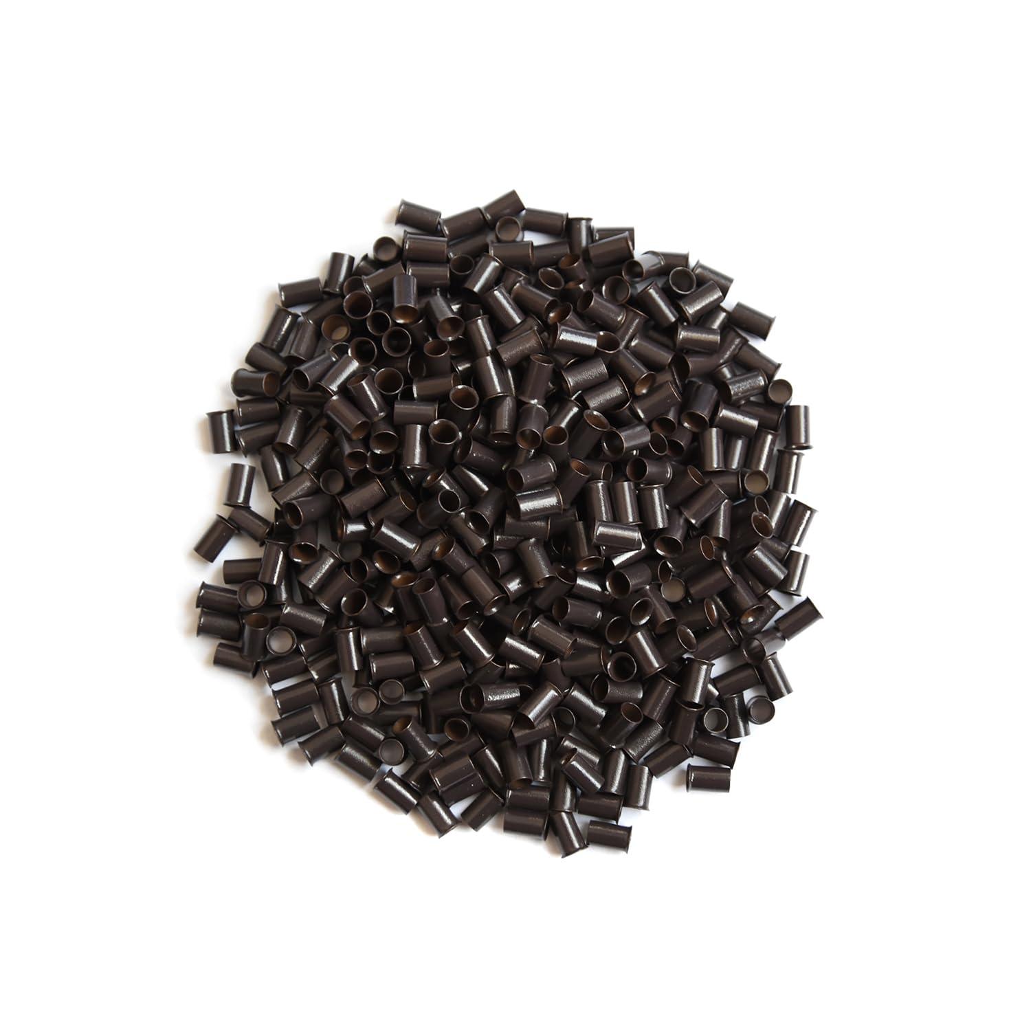 YANTAISIYU 500 Pcs Flare Euro Lock Copper Tubes Micro Rings Links Beads for I-Tip Human Hair Extensions 3.4x3.0X6.0mm (Dark brown)