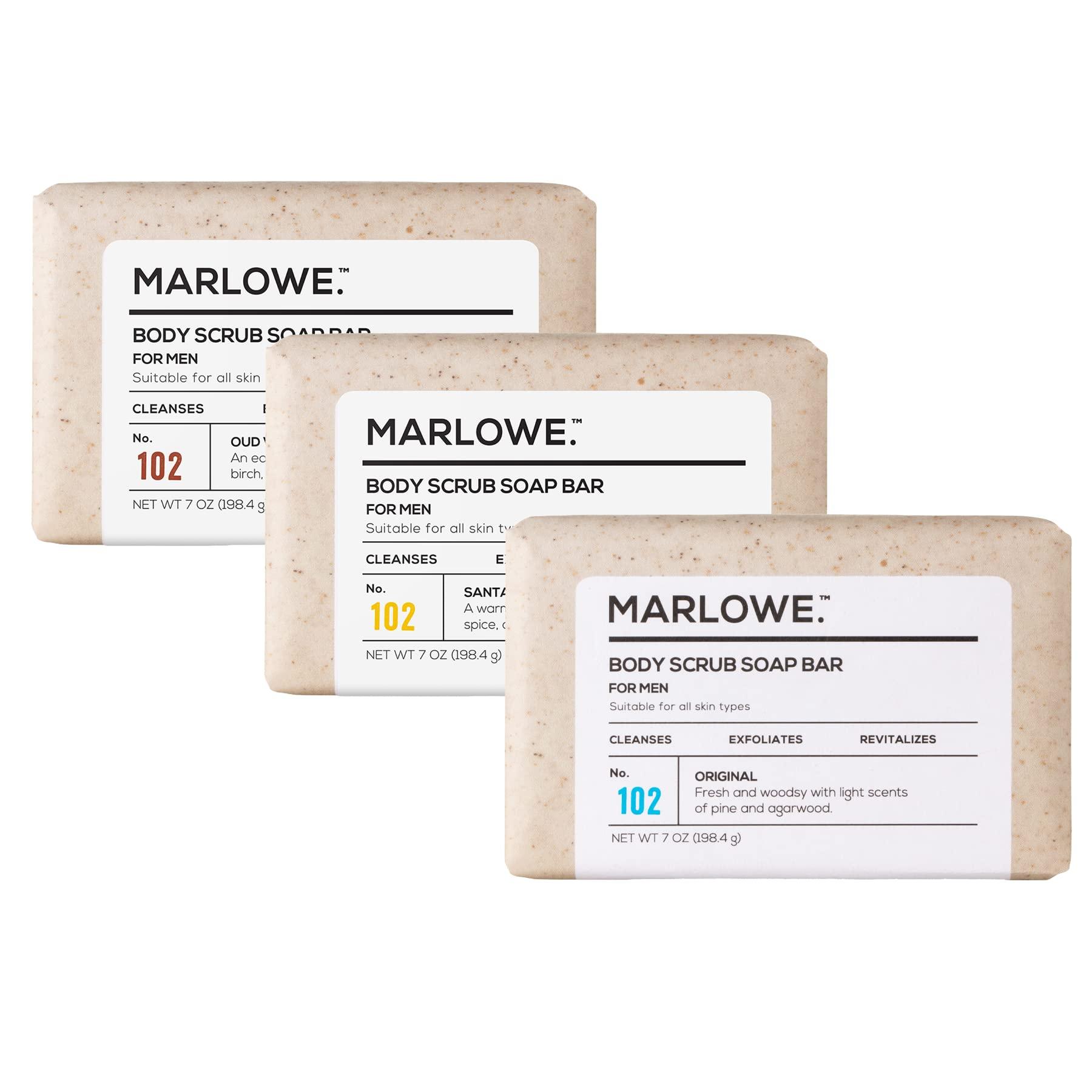 MARLOWE. M BLEND MARLOWE. No. 102 Men\'s Body Scrub Soap 7oz (Variety Trio) Best Exfoliating Body Soap Bars for Men, Made with Natural Ingredients, Green Tea Extract, Features 3 Amazing Scents