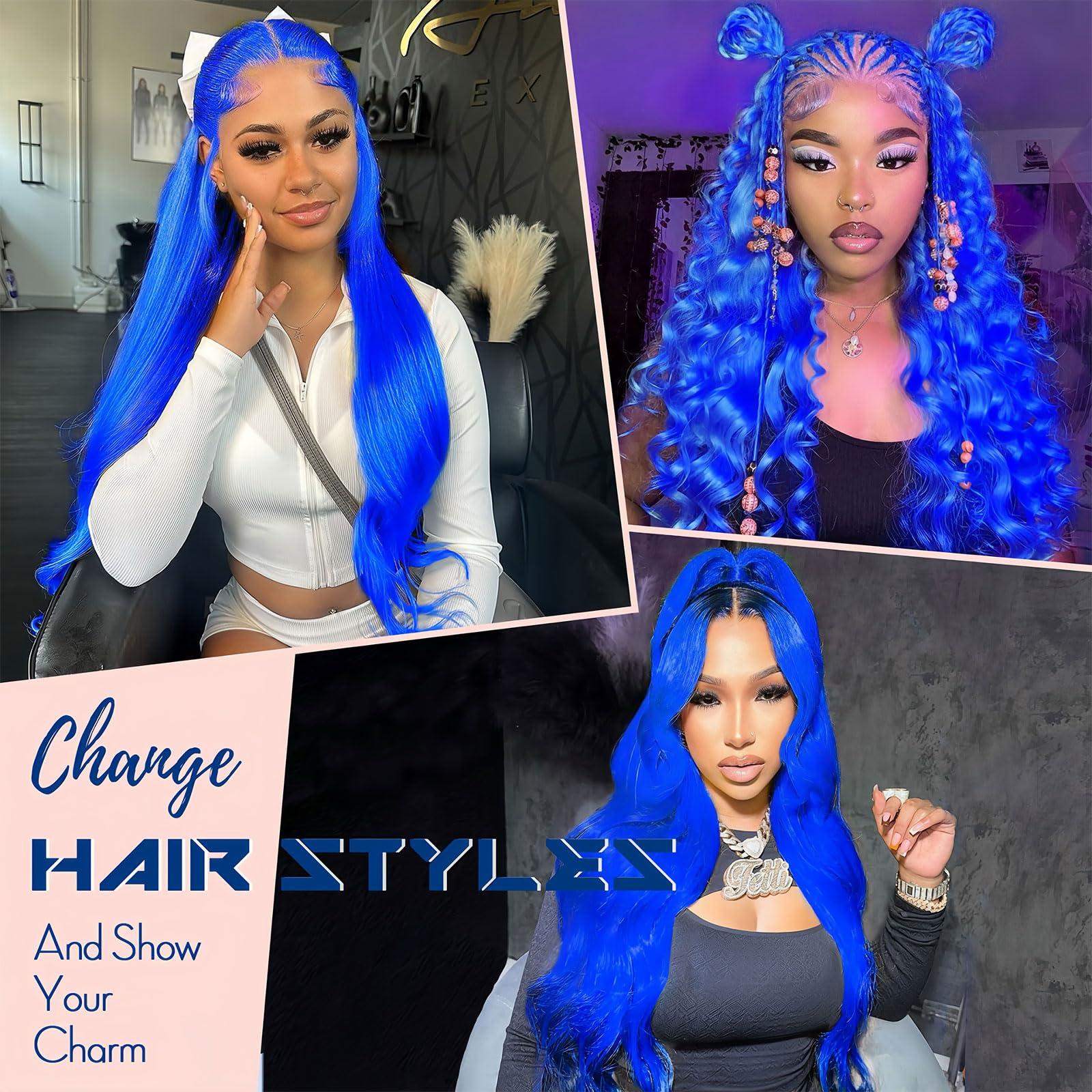 Ruaswey Ruaswey Blue Lace Front Wig Human Hair Pre Plucked 13x4 Blue Body Wave Human Hair Wig 200 Density Blue Wig Human Hair Blue Human Hair Wig Colored HD Frontal Wigs Human Hair 24 Inch Blue Lace Front Wig