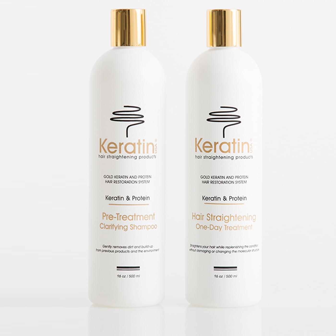 KERATIN USA HAIR STRAIGHTENING PRODUCTS Gold Keratin Hair Straightening Duo: One-Day Treatment 16oz and FREE Activator 8oz