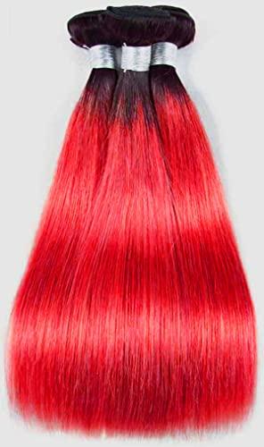 muaowig Red Human Hair Bundles Tow Tone Hair 3 Bundles Straight Ombre Red Bundles For Black Women Unprocessed Virgin Hair Weave 12 14 16 inch