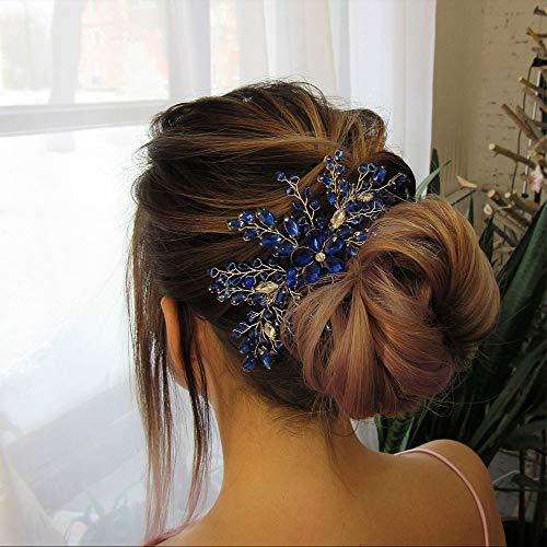 Aimimier Aimimier Bridal Royal Blue Crystal Hair Comb Sapphire Hair Piece Prom Party Festival Wedding Hair Accessories for Women and Girls