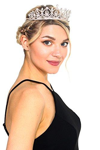 Weddingtopia Weddingtopia Gold Tiaras and Gold Crowns Wedding Tiaras Gold and Gold Crowns Plus Wedding Necklace set For Free– Bridal Gold Tiara Crown with side combs Birthday Gold Tiara and Crowns (Gold Clear)