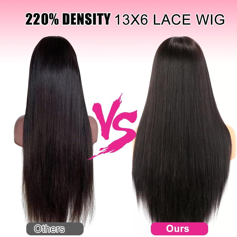 COUGARBEAUTY COUGARBEAUTY 24 Inch Lace Front Wig Human Hair Straight HD Lace Frontal Wig Human Hair 13x6 200 Density Glueless Wigs Human Hair Pre Plucked with Baby Hair for Women Natural Black Human Hair Wig
