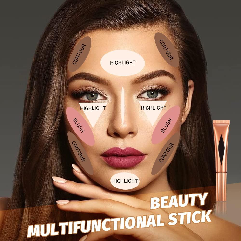 Spdoo Concealer Stick,Contour Stick Makeup Liquid Highlight and Contour Wand,Cream Contour Stick with Soft Cushion Applicator,Foundation Highlight Makeup Bronzer Stick for Face