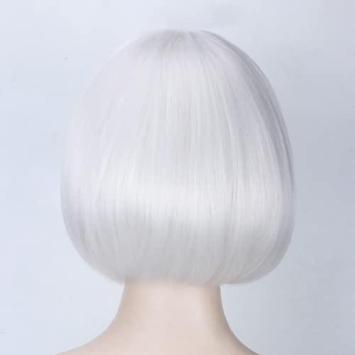 Bokerom Anime Game Cosplay Nier Automatas 2B 9S Wigs, White Short Hair With Wig Cap, for Halloween, Party, Carnival, Nightlife