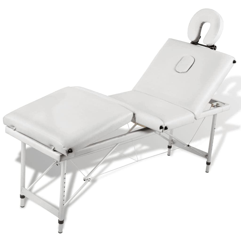 vidaXL vidaXL - Foldable 4-Zone Massage Table in Creme White - Aluminum Frame, High-Density Foam Padding, Adjustable and Portable for Outdoors, Clinics, Therapy Centres