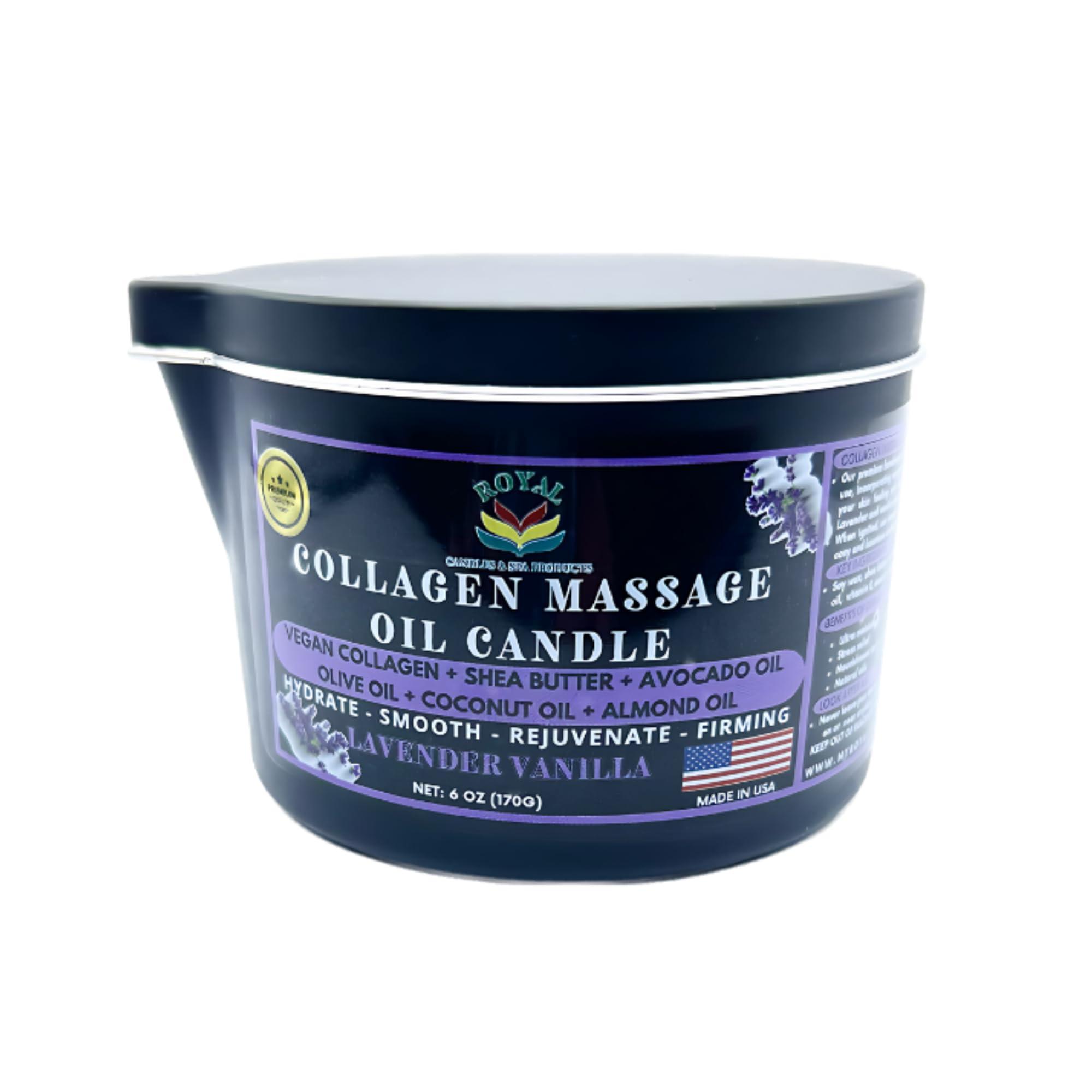 Royal Candles & Spa Products Massage Oil Candle, Body Massage Oil Candle, Candle Massage Oil, Aromatherapy Candle, Couple Massage Oil Candle, 6 oz. with Pouring spout - Lavender Vanilla Scent.