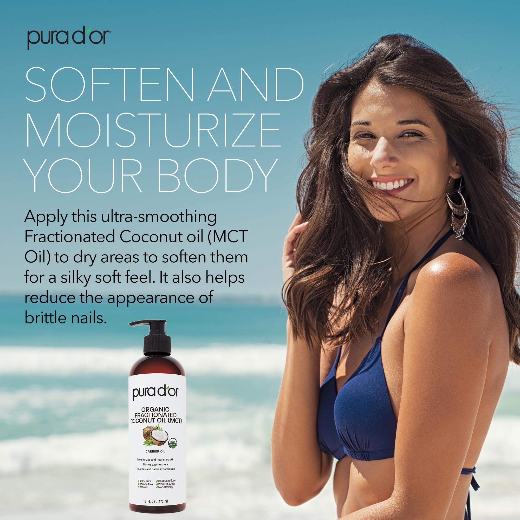 PURA D\'OR PURA D\'OR 16 Oz ORGANIC Fractionated Coconut Oil Bundle with 4 Oz ORGANIC Moroccan Argan Oil