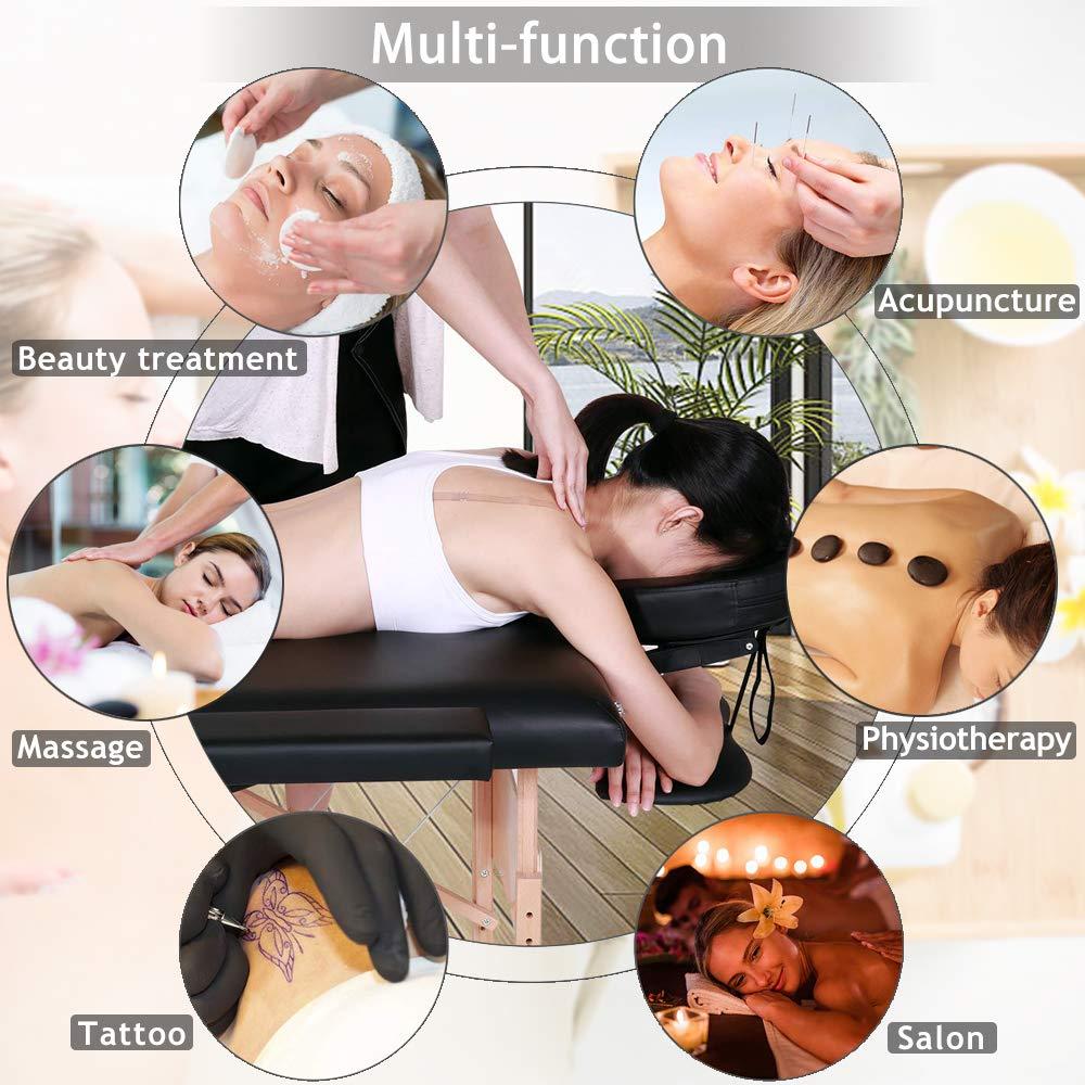 Dkeli Dkeli Portable Massage Table Spa Bed Foldable 73 Inch Height Adjustable Massage Bed with Solid Wooden Legs and Carry Case Tattoo Salon Table Bed Hold Up to 450LBS