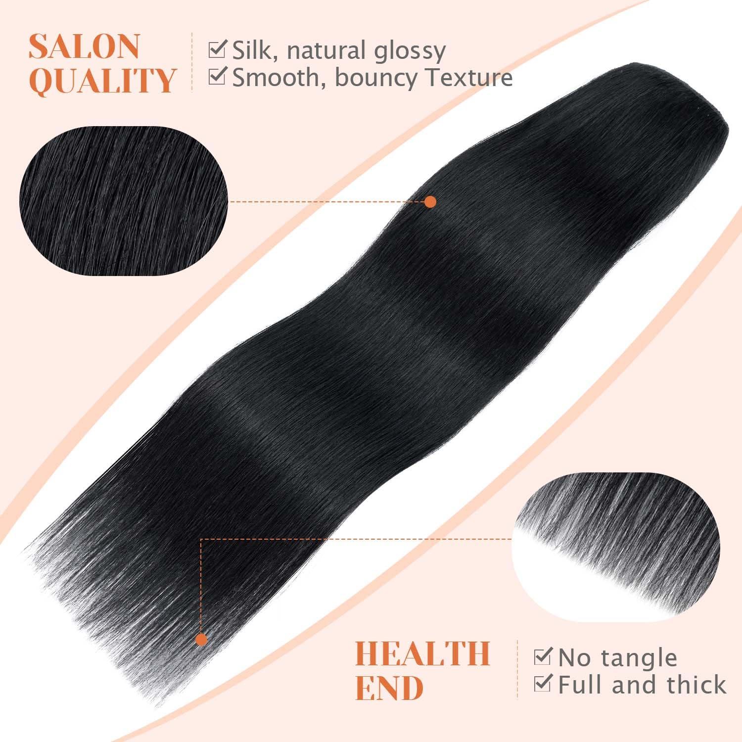 TESSHAIR TESSHAIR 5 Clip One Piece Clip in Hair Extensions Real Human Hair 18 Inch Human Hair Clip in Extensions Jet Black 3/4 Full Head Hair Extensions Clip ins Straight 90g