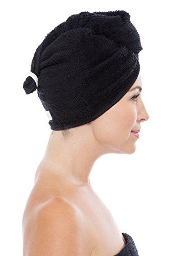 TexereSilk Texere Women's Viscose from Bamboo and Cotton Terry Hair Towel - Lightweight, Absorbent Quick Drying Hair Wrap - Twist Towel with Elastic Loop Holder (Tya, Black, U)