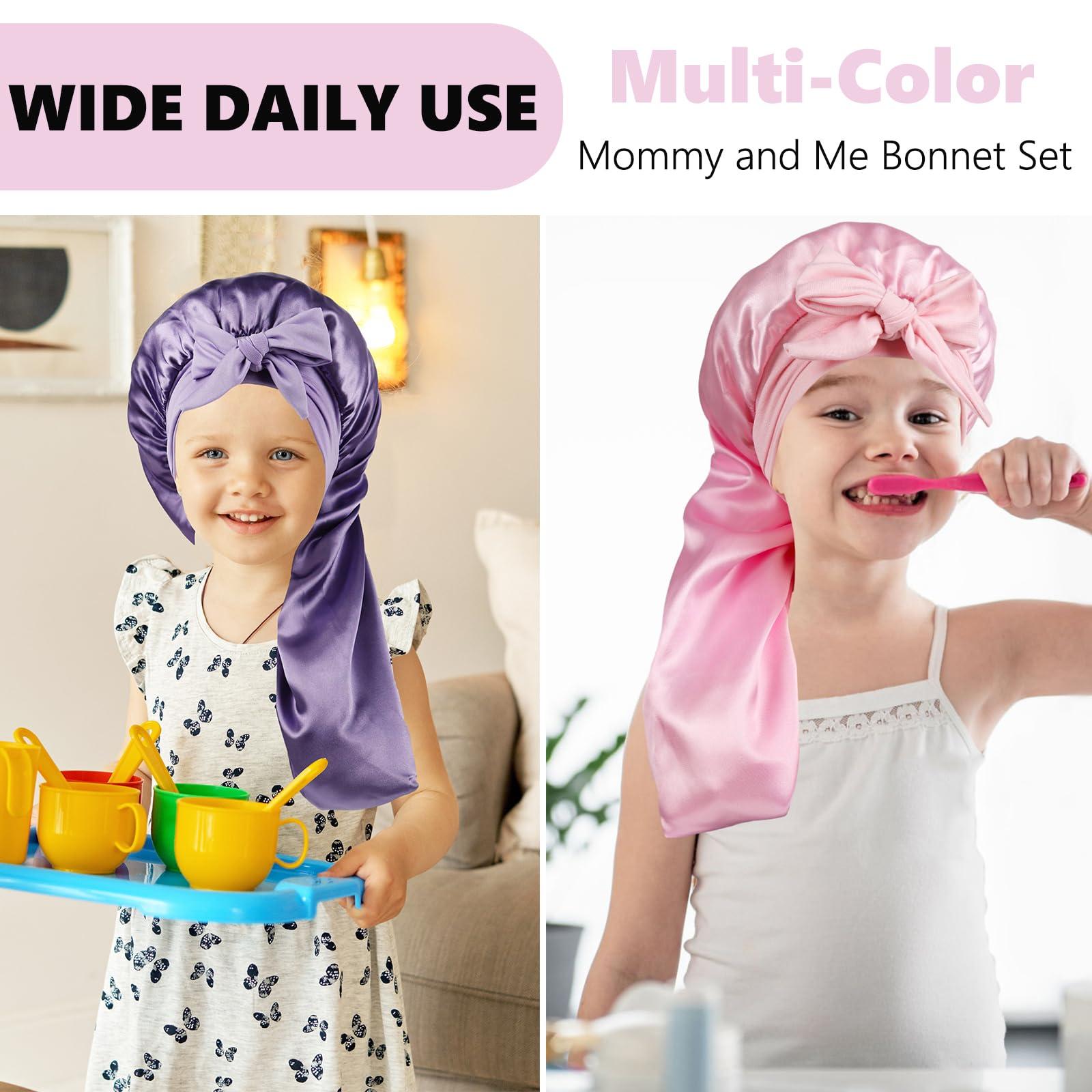 LBYLUS 2 Pcs Long Kids Bonnets for Girls,Silky Satin Bonnet for Sleeping Kids, Bonnet for Kids Braids,Long Hair