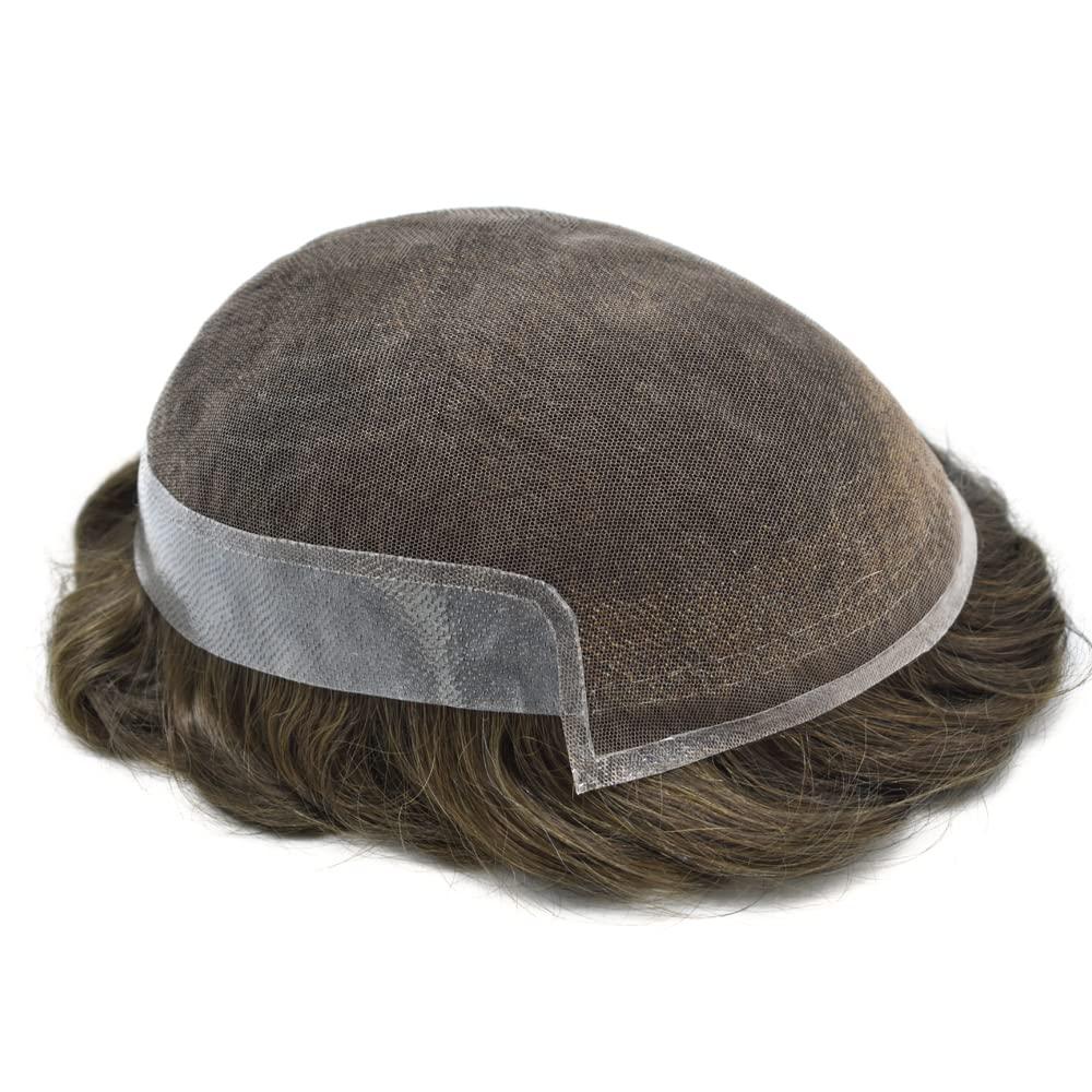 Generic Mens toupee Natural Hairline Bleach Knots Front Lace with Pu Hair System For Men Human Hair Piece