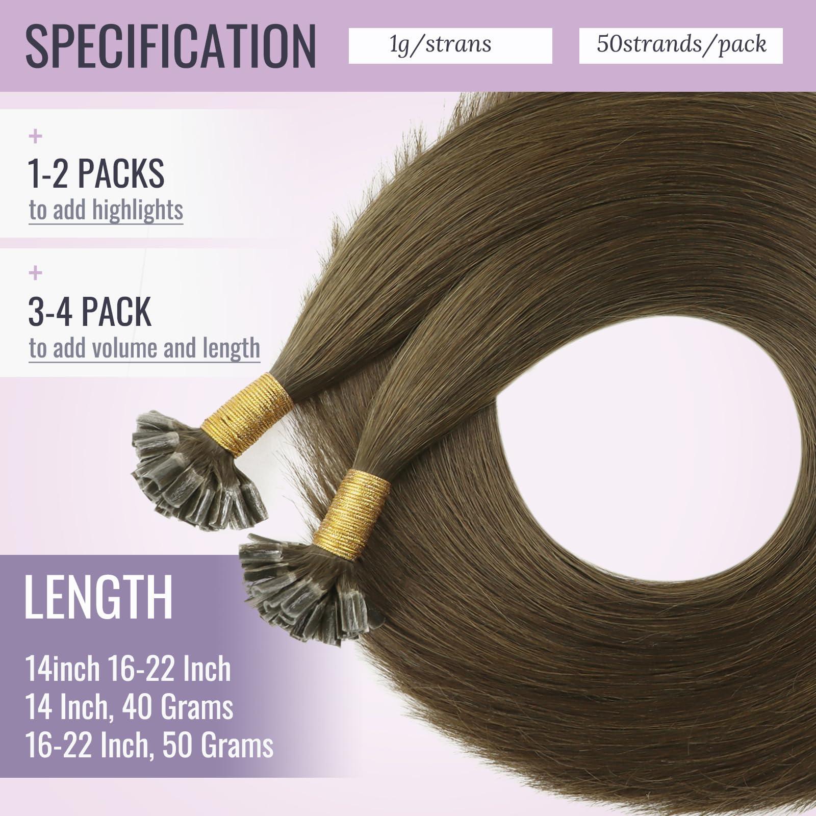 Fshine Fshine Keratin Tip Hair Extensions Human Hair Brown Fusion Hair Extensions 50g U Tip Hair Extensions Human Hair Pre Bonded Kertatin Hair Extensions Dark Brown 22 Inch Keratin Bondings Remy Hair