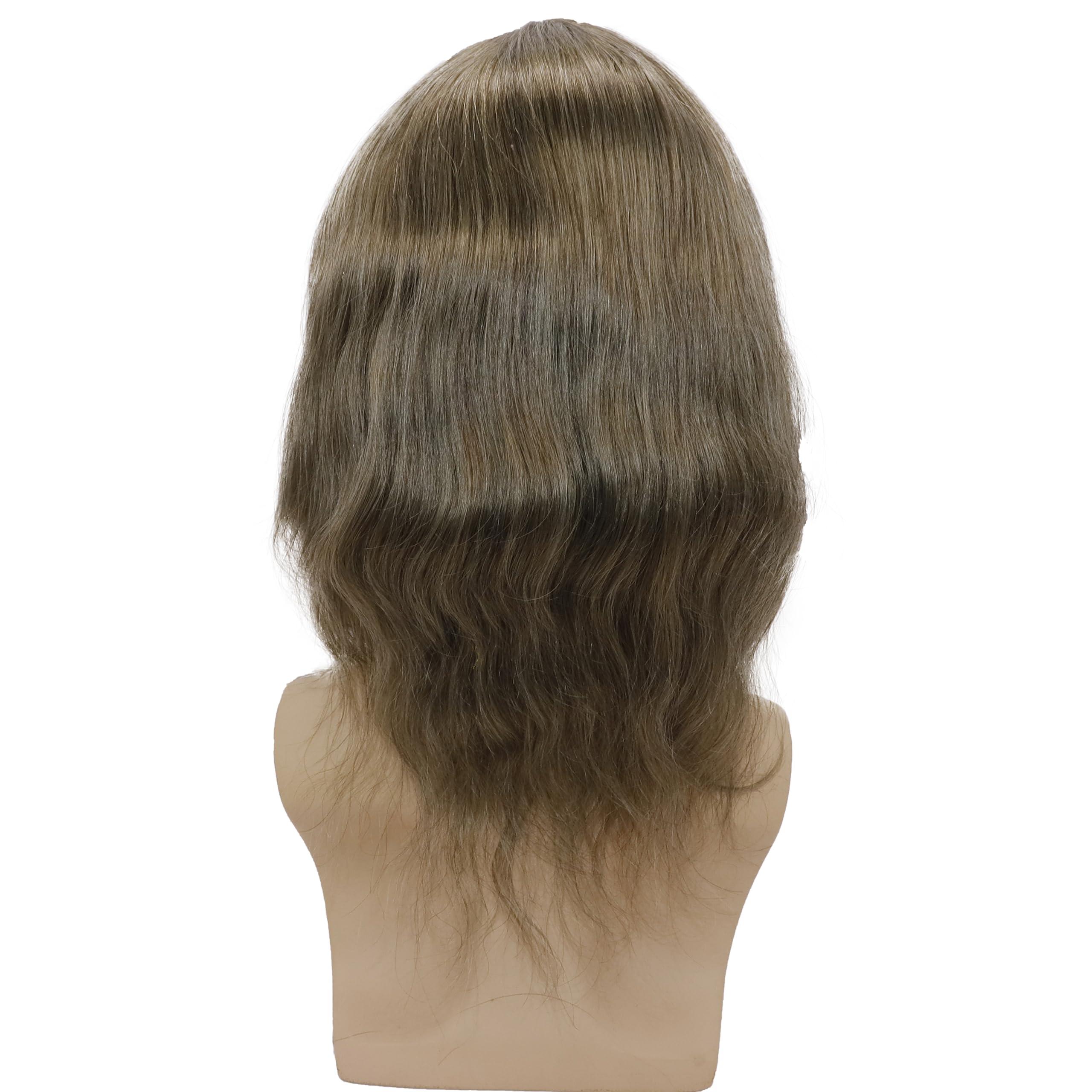 Lishy Lishy 14inch Long Hair Replacement System for Mens Toupee 100% European Virgin Human Hair Pieces Lace Front Man Wigs Men Hairpieces 10x8inches (Straight, #17 Light Blonde Brown Color)