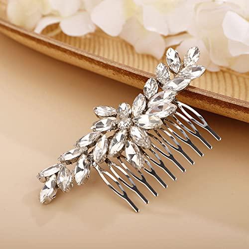 Chargances Chargances Wedding Brides Crystal Hair Comb Bridesmaid Silver Rhinestone Flower Hair Side Comb Fahsion Handmade Hair Accessories for Women Girls Porm Head Pieces (Silver)