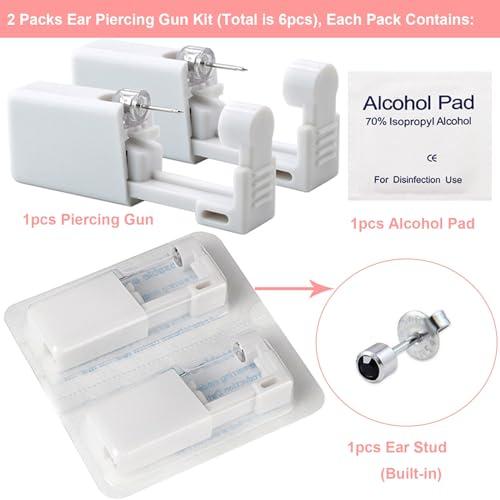 Lyuxzad Ear Piercing Gun Kit - Lyuxzad 6Pcs Disposable Ear Piercing Kit Including 2Pcs Self Ear Piercing Gun with 2Pcs Built-in Earrings Stud and 2Pcs Clean Tools for Ear Cartilage Piercing Kit (225)