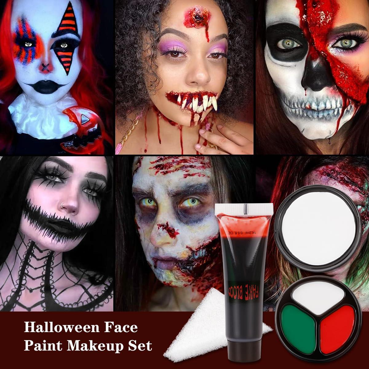 Katiluxiya Halloween Makeup Kit with Fake Blood, Special Effect Face Body Paint for Cosplay Halloween Party Supplies Vampire Zombie Makeup Kids Adult, Makeup Set for Cosplay Halloween Party Supplies (B Set)