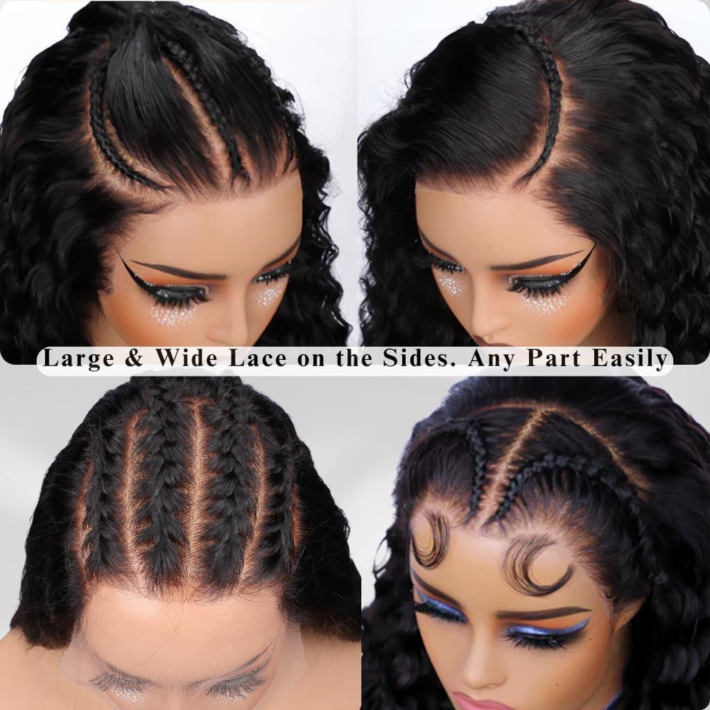 tsiyu tsiyu 26 Inch 13x6 Full Lace Front Wigs Human Hair Pre Plucked Deep Wave 180 Density HD Lace Frontal Wig With Baby Hair Transparent Glueless Deep Curly Human Hair Wigs for Women