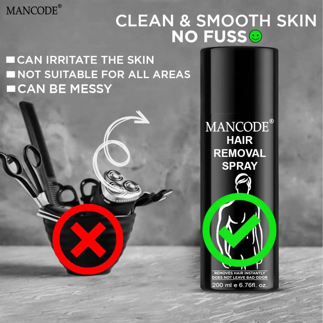 Generic Generic MAN\'S CODE Hair Removal Cream Spray 200ml for Men | Painless Hair Removal spray For Chest, Back, Legs & Under Arms | Itch & Irritation Free | Intimate Hygeine From Sweat, Clear