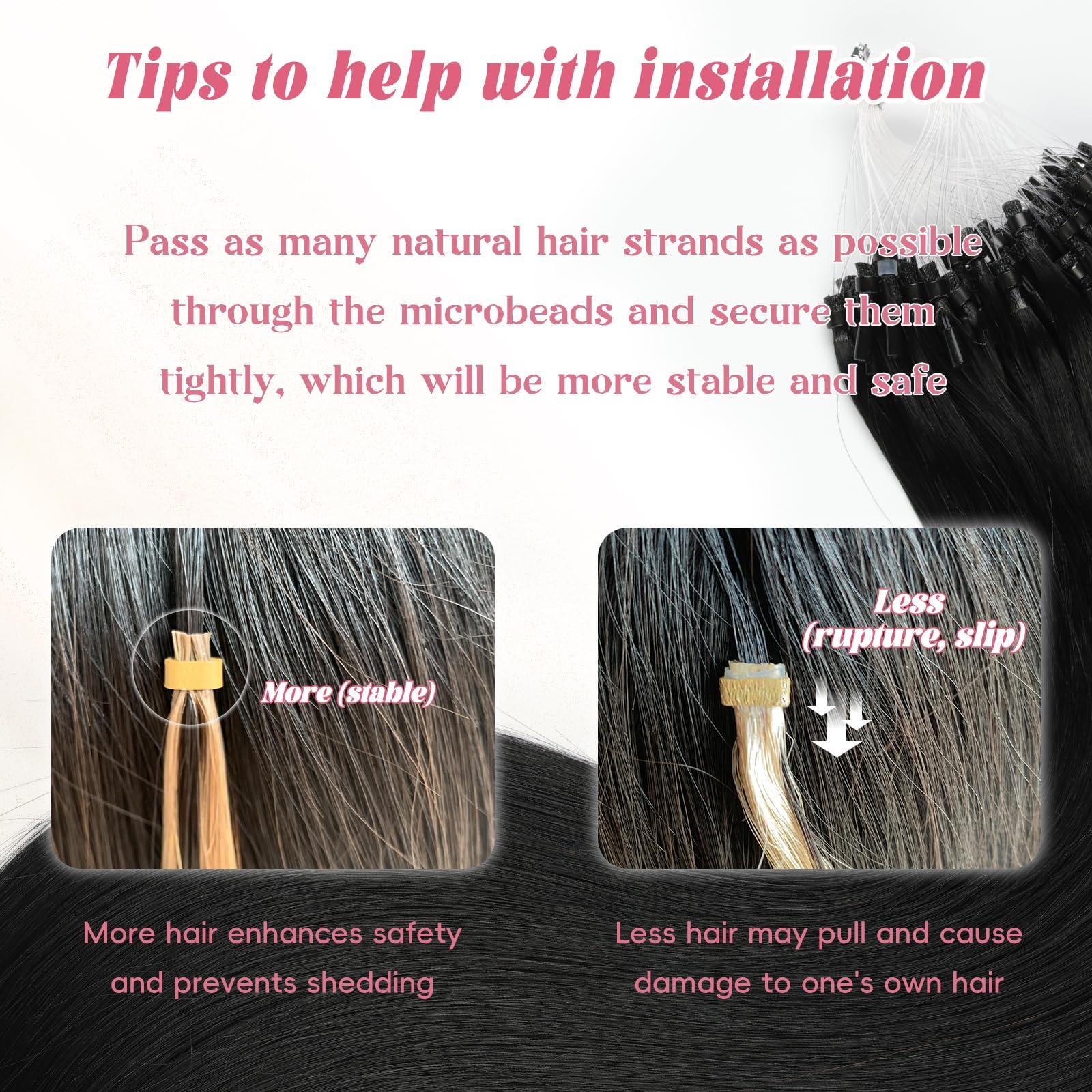 Eliysako Microlink Hair Extensions Human Hair 50g 20inch(#1) Natural Black Micro Link Hair Extensions Human Hair Microbead Hair Extensions Microloop Hair Extensions Human Hair For Women