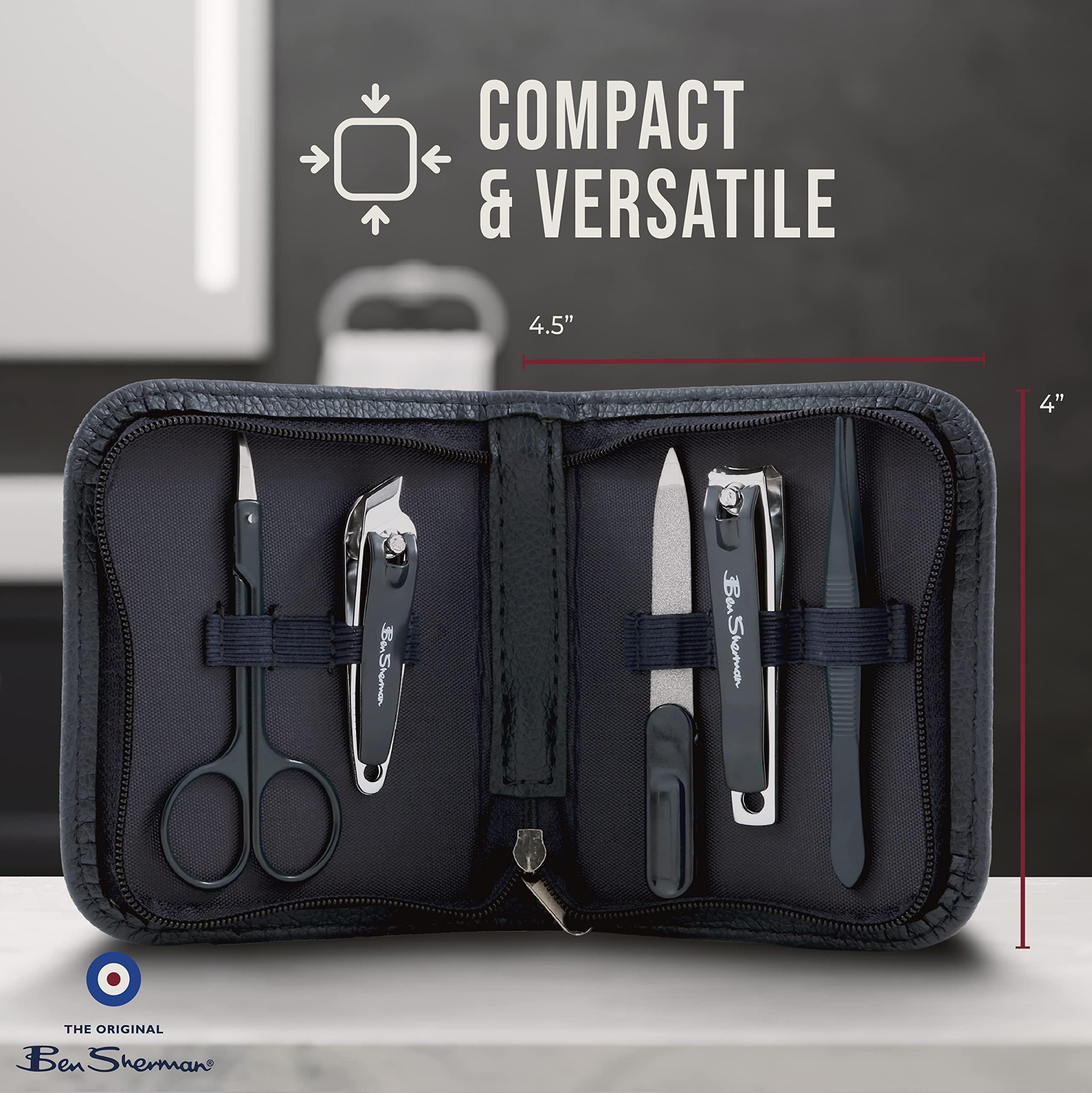 Ben Sherman Ben Sherman Nail Clippers for Men Travel Size Nail Clipper Set, 5 Pcs Mens Nail Grooming Kit Includes Nail Clippers, Scissors, Tweezers and Leather Traveling Case