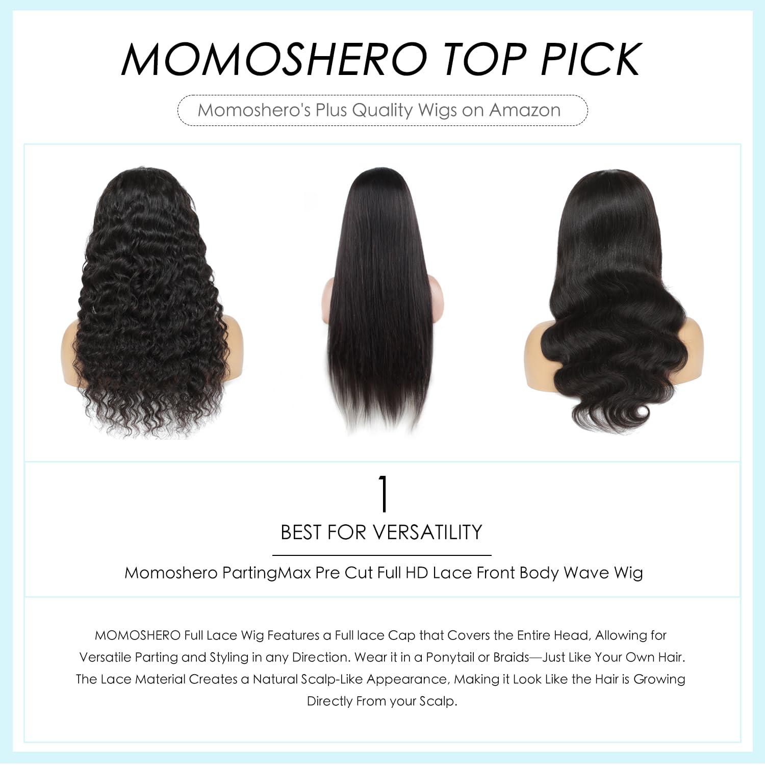 MOMOSHERO MOMOSHERO Body Wave Real Full Lace Wigs Human Hair HD Transparent Lace Pre Plucked 180% Destiny, 12A Short Full Lace Wig Wavy Part Anyway Virgin Hair Soft And Durable Full Scalp lace Wig 8 Inches