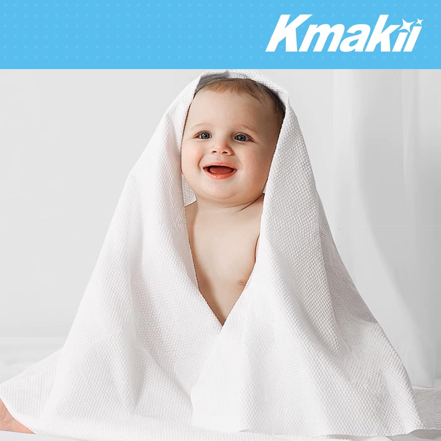 KMAKII KMAKII Disposable Bath Towels Camping Towel Gym Towel Soft Thick and Absorbent Shower Towels for Travel, Hotel, Spa, and Business Trip, White, Large Size 55 x 28 inch, Individually Packed, 12 Count