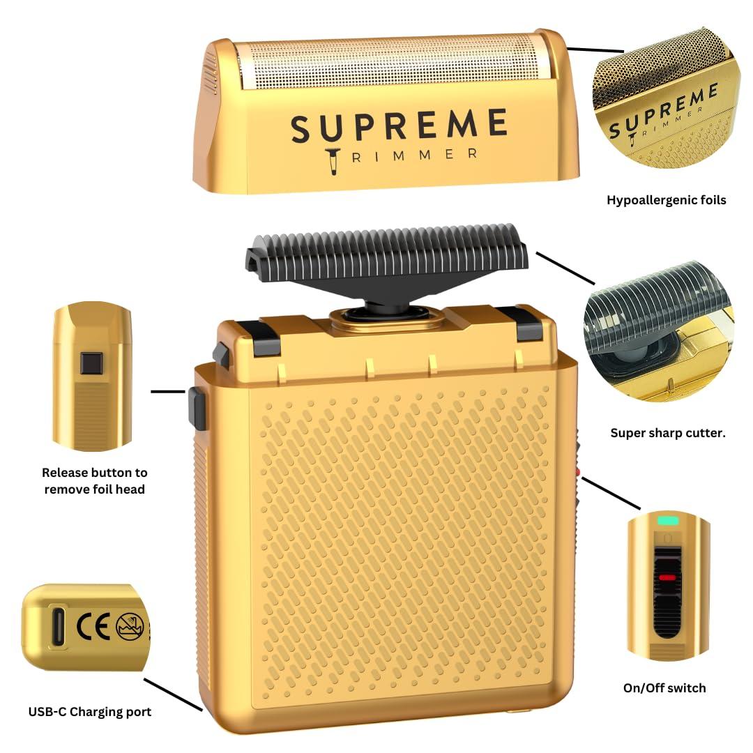 Supreme Trimmer Supreme Trimmer Solo Mens Single Foil Shaver STF101 (150 Min Runtime) Cordless Powerful USB-C Mini Size Travel Razor for Barbers, & Home use | Gold